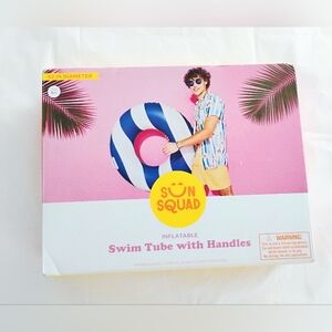 Sun Squad Blue and White Kids Inflatable Swim Tube with Handles